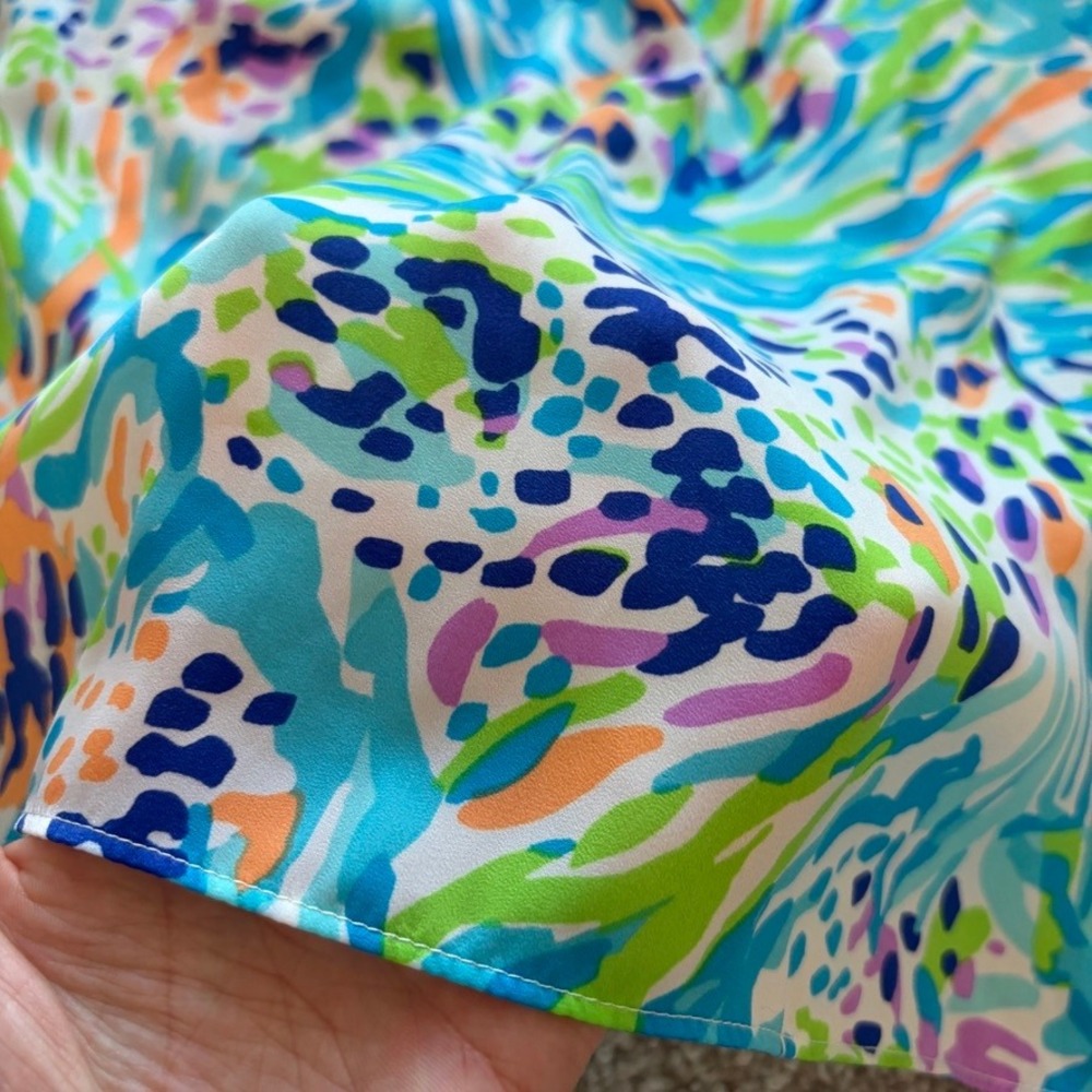 Lilly Pulitzer Skylar Tank Top Womens M Blue Green Sea Soiree Flowy Halter Beach - Picture 4 of 10